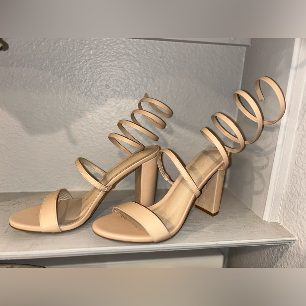 Wild Diva Spiral Strap Beige Heels